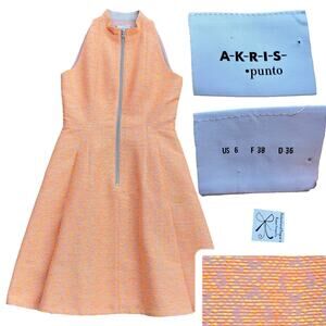 Akris Punto Front Zip Textured Fit-and-Flare Sleeveless Creamsicle Dress Sz 6